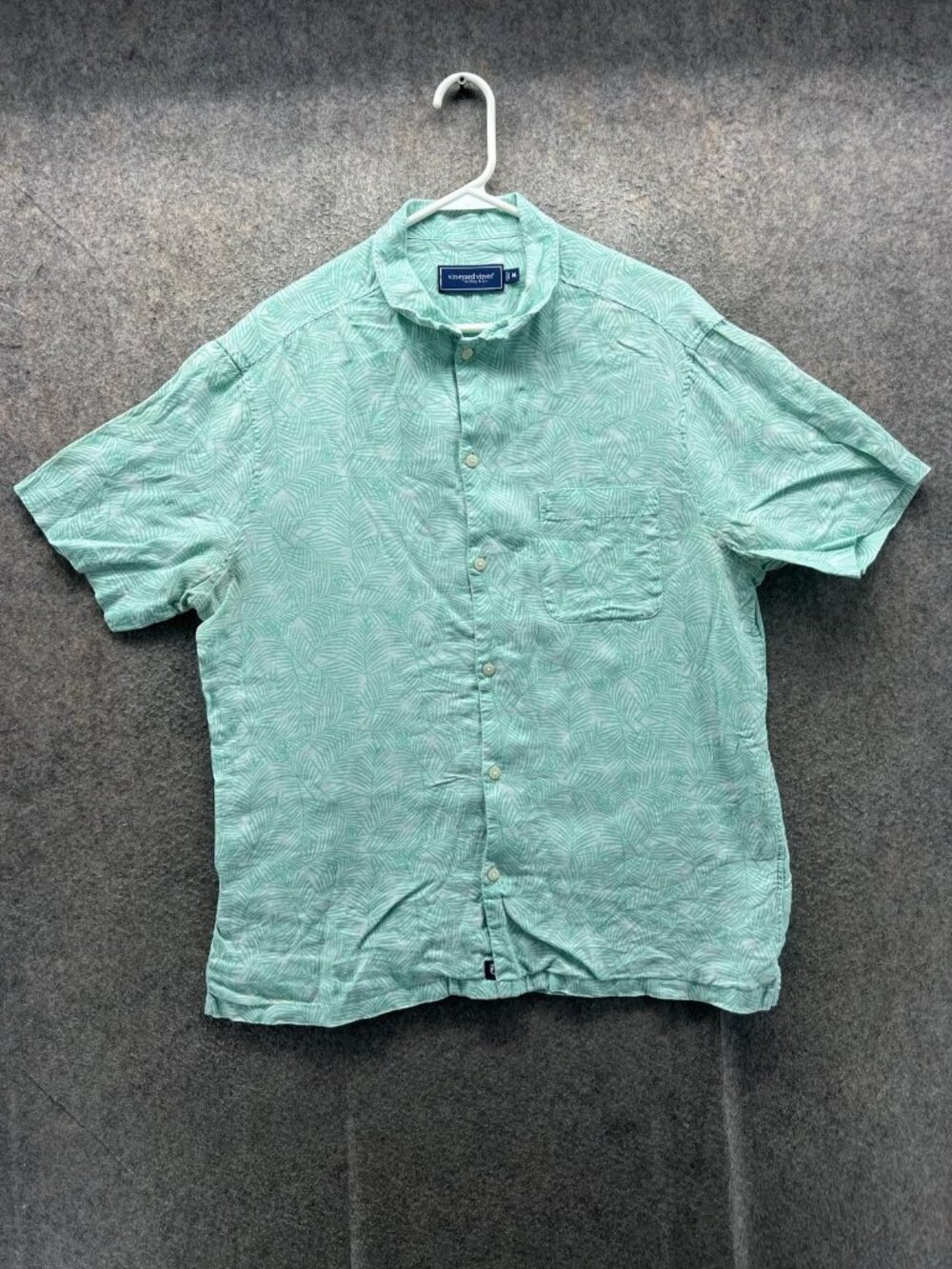 Vineyard Vines Shirt Men Medium Green Tropical Short Sleeve Button Up Casual
